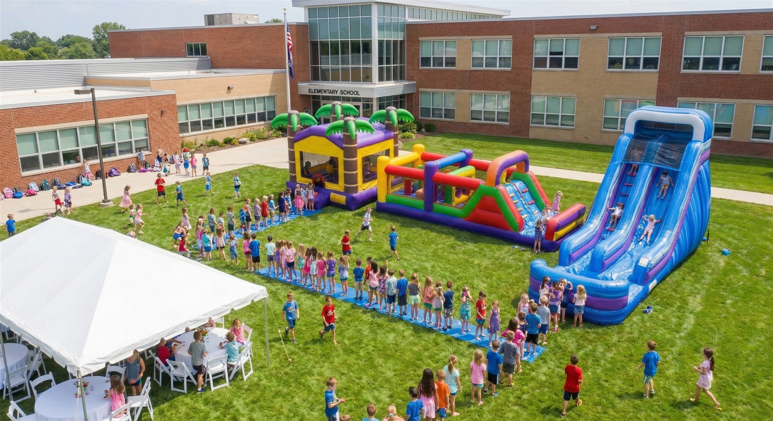 Large school event and fun fair rental setup
