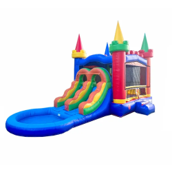 Rainbow Dual Lane Combo Bounce House + Slide!